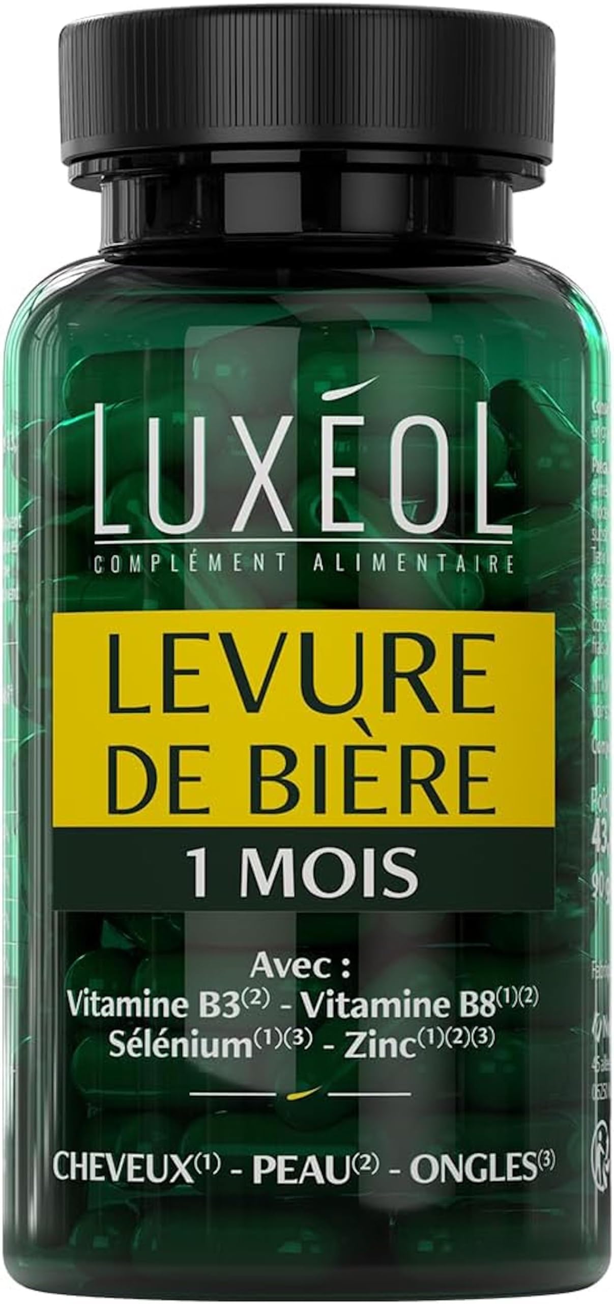 LUXÉOL - Levure De Bière Complément Alimentaire Pour Cheveux, Peaux & Ongles - Santé - Zinc, Vitamine B3 & B8, Sélénium 